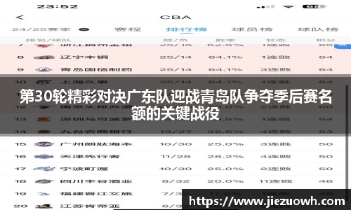 第30轮精彩对决广东队迎战青岛队争夺季后赛名额的关键战役